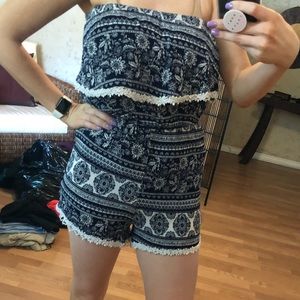 Blue and White Print Romper